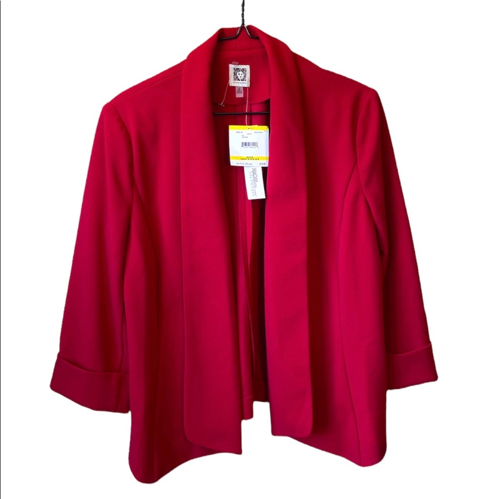 ANNE KLEIN DRAPE FRONT JACKET/BLAZER , RED, SIZE MEDIUM